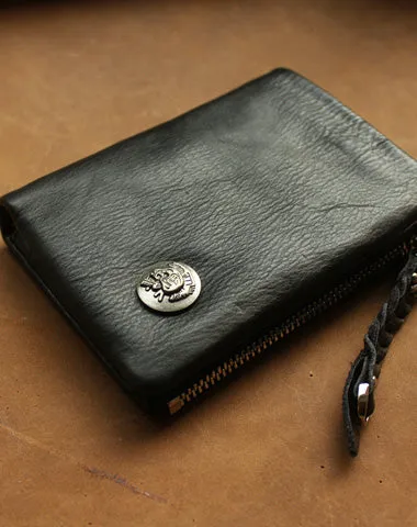 Leather Black Men Slim Small Wallet on sale Bifold billfold Wallet on sale for Men