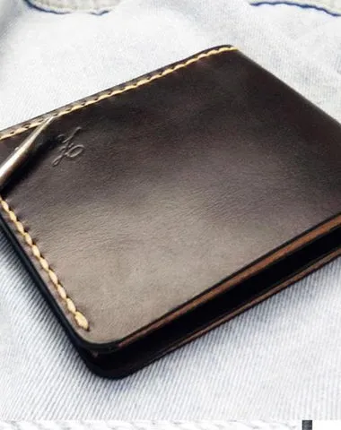 Leather Mens billfold Coffee Front Pocket Bifold Small Wallets on sale Card Wallet on sale for Men