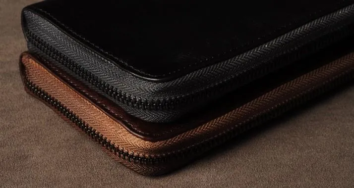 Leather Mens Cool Long Leather Wallet Phone Zipper Clutch Wallet Wristlet Wallet for Men