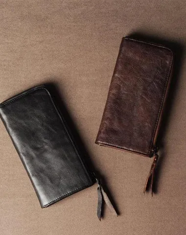 Leather Mens Cool Long Leather Wallet Phone Zipper Clutch Wallet Wristlet Wallet for Men Cyber Monday wallet sale