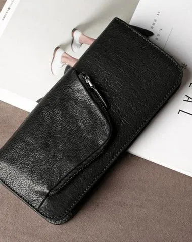 Leather Mens Cool Long Wallet Zipper Clutch Wristlet Long Wallet for Men Cyber Monday wallet sale