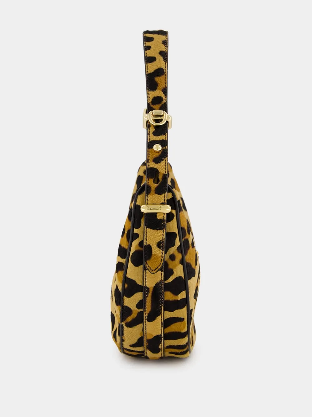 Leopard Print Arqu?? Leather Shoulder Bag