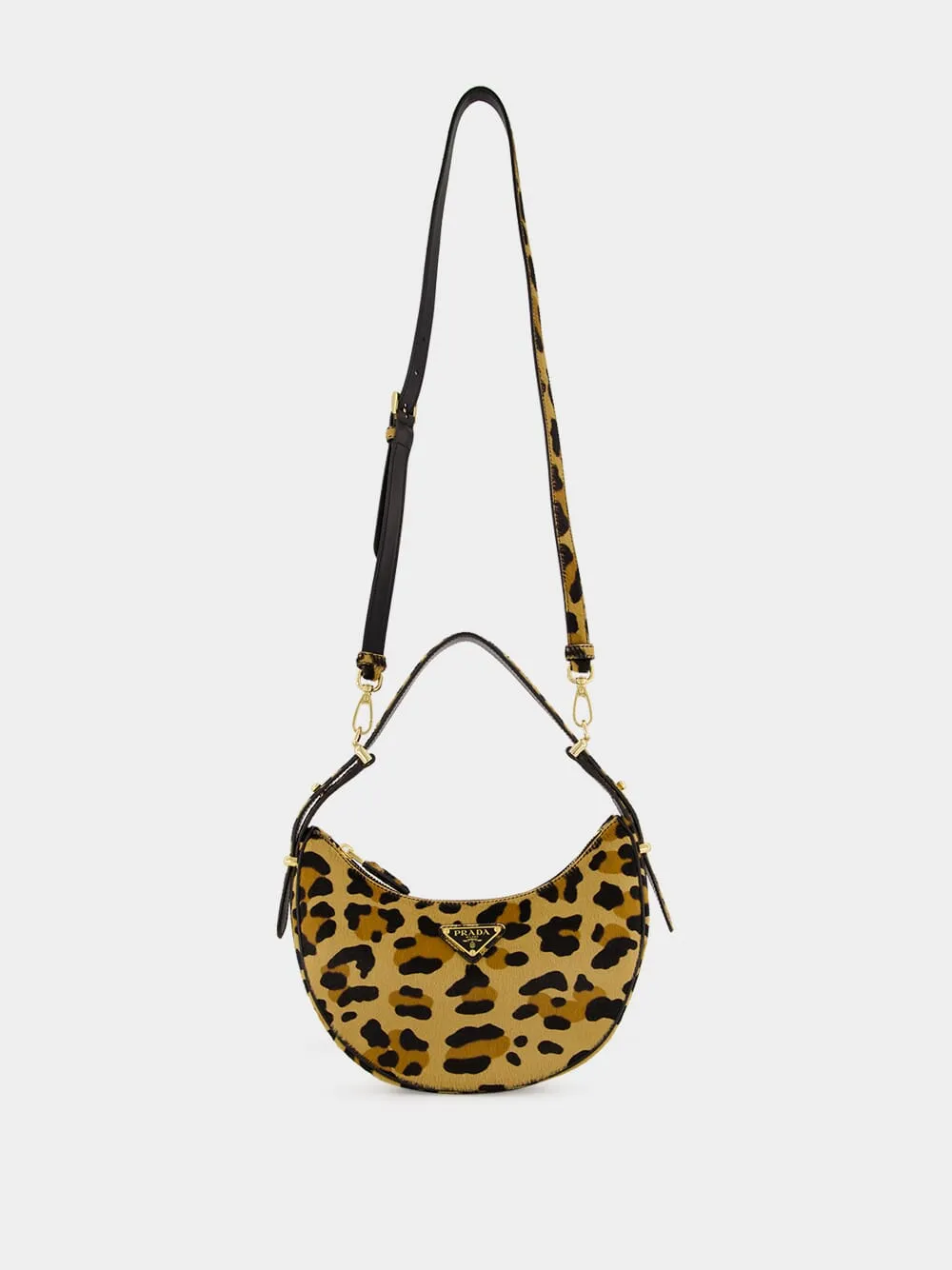 Leopard Print Arqu?? Leather Shoulder Bag