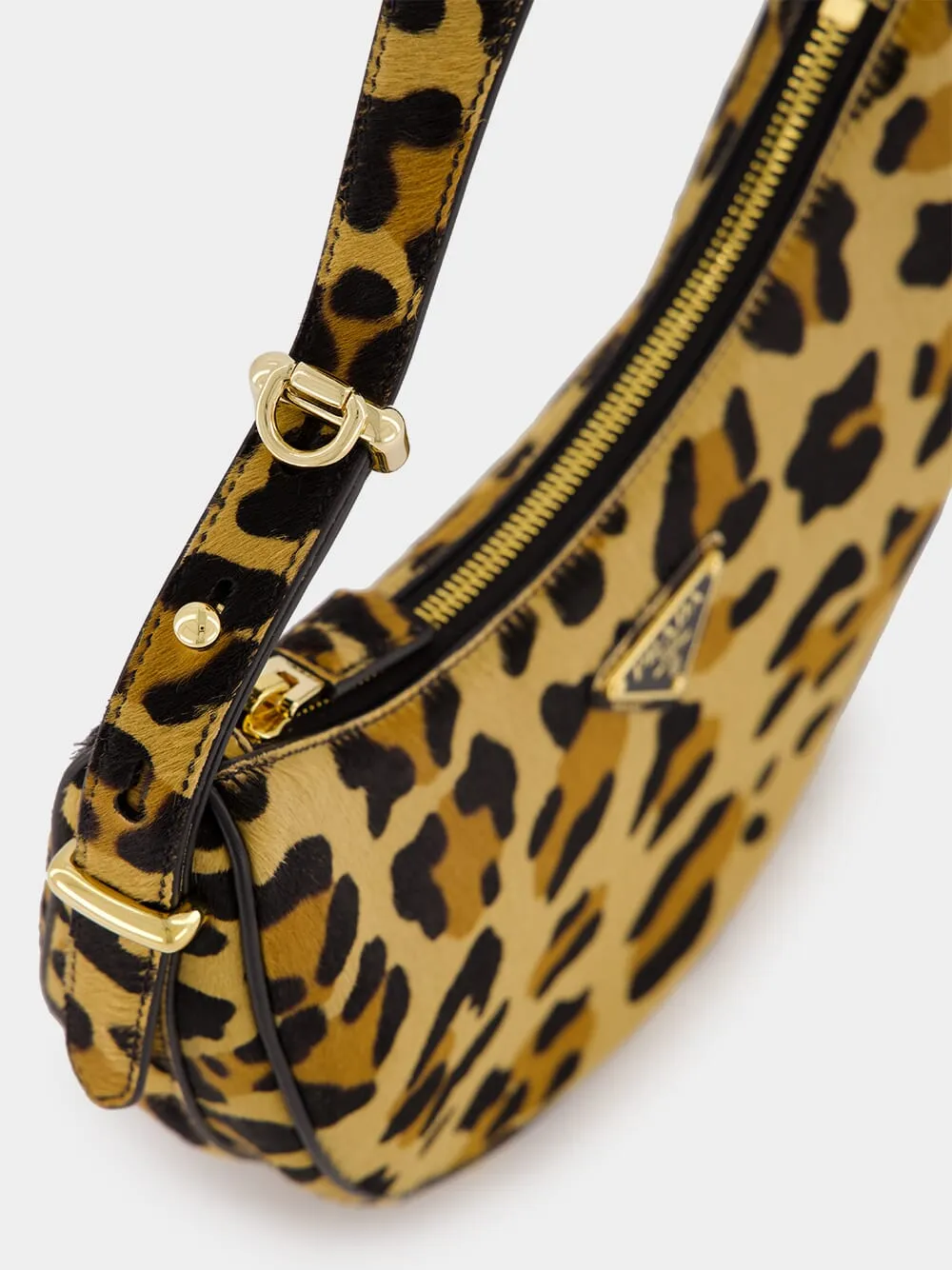 Leopard Print Arqu?? Leather Shoulder Bag