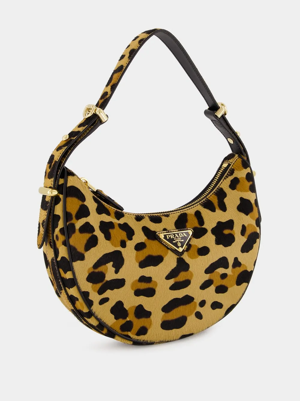 Leopard Print Arqu?? Leather Shoulder Bag