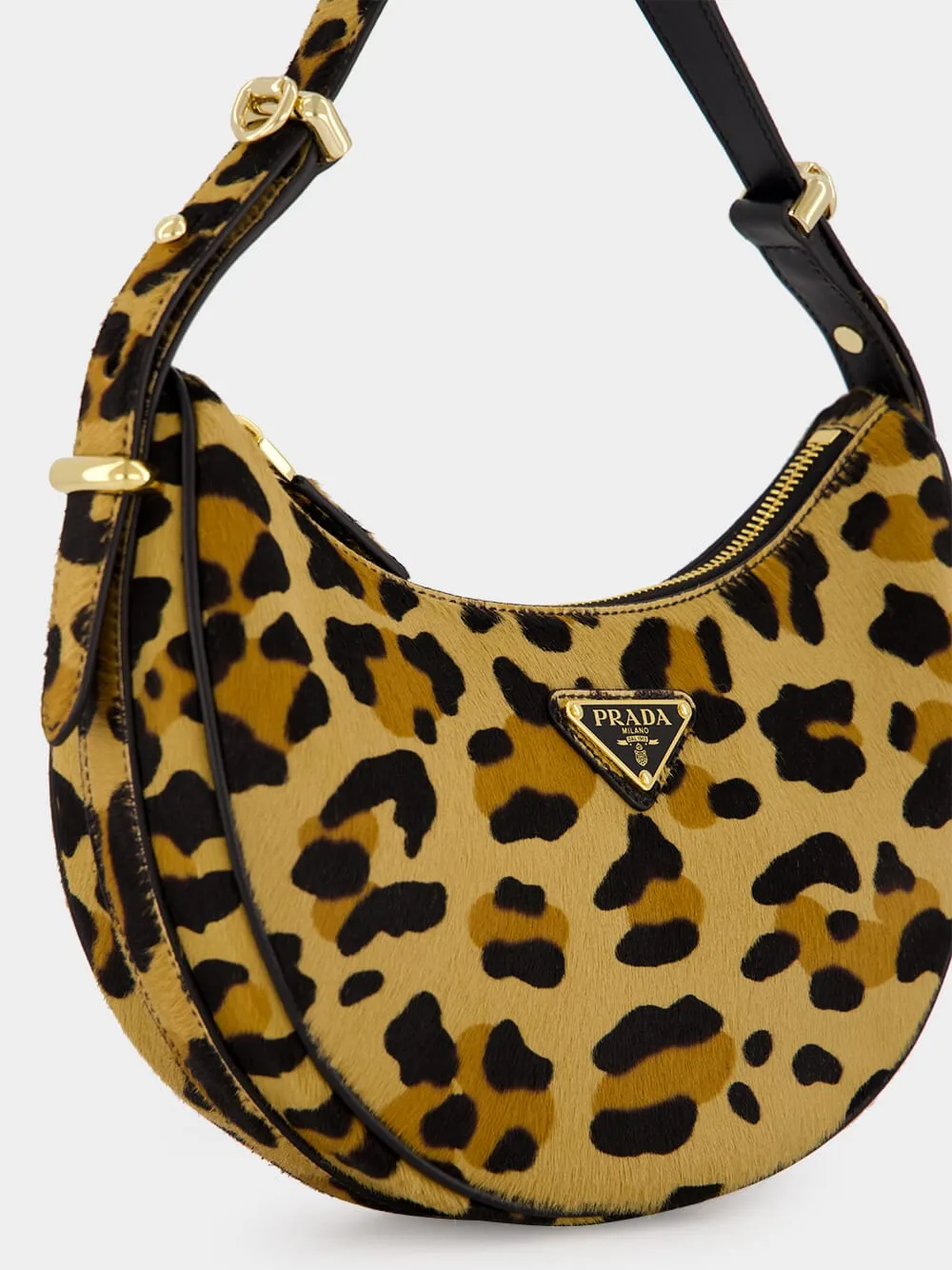 Leopard Print Arqu?? Leather Shoulder Bag