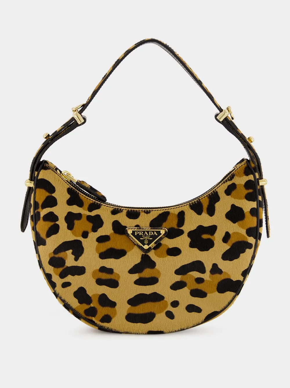 Leopard Print Arqu?? Leather Shoulder Bag