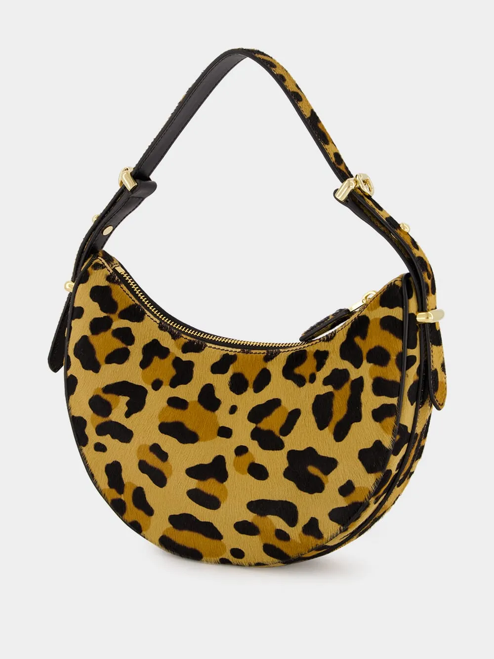 Leopard Print Arqu?? Leather Shoulder Bag