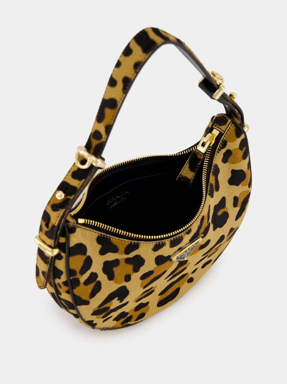 Leopard Print Arqu?? Leather Shoulder Bag
