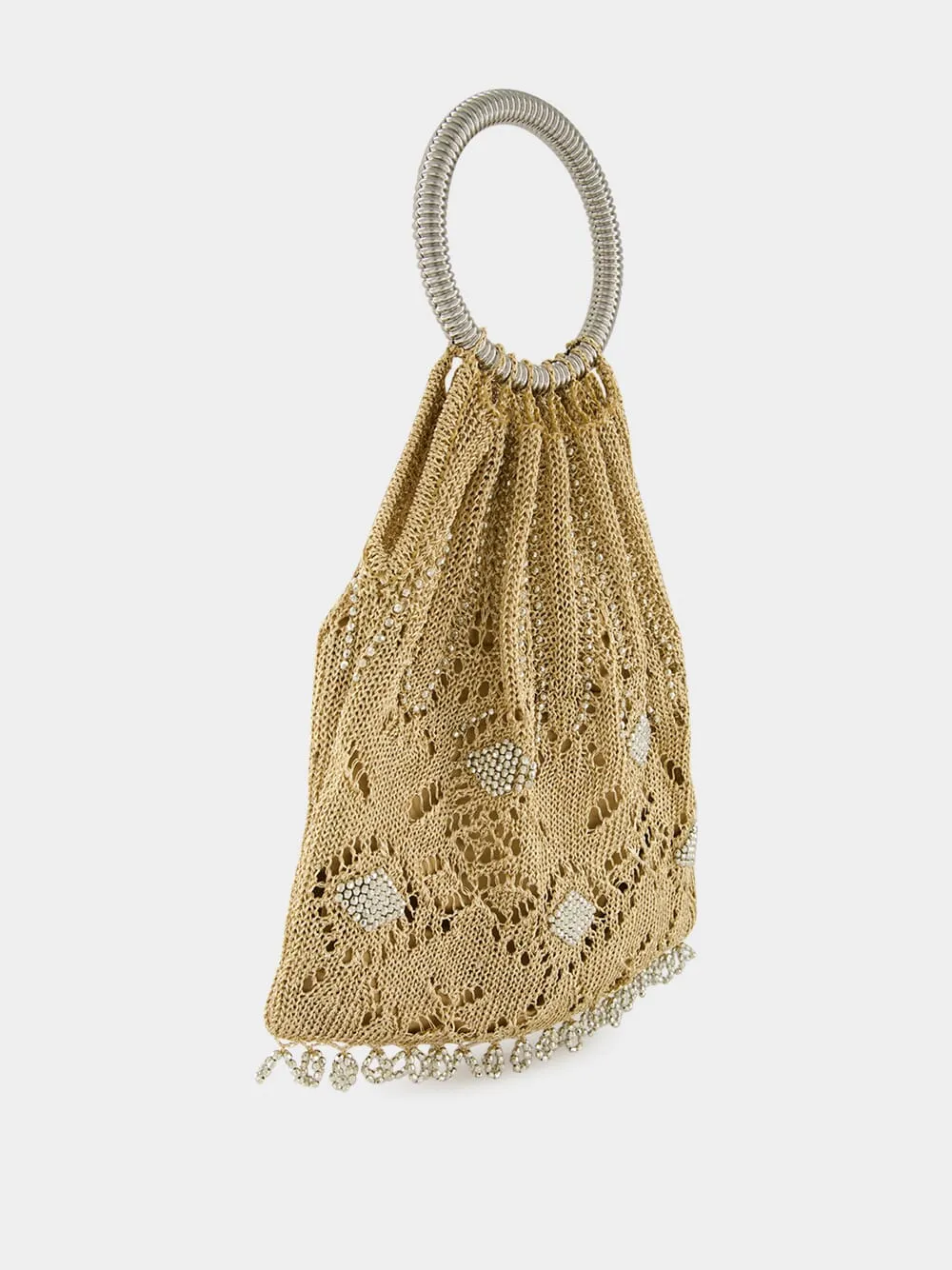 Light Gold Crochet Beaded Bag