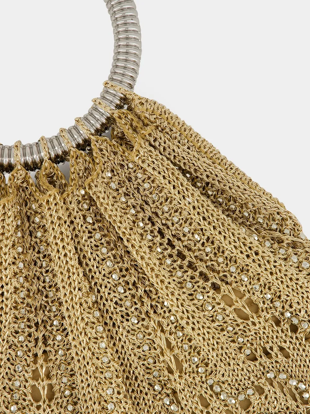 Light Gold Crochet Beaded Bag