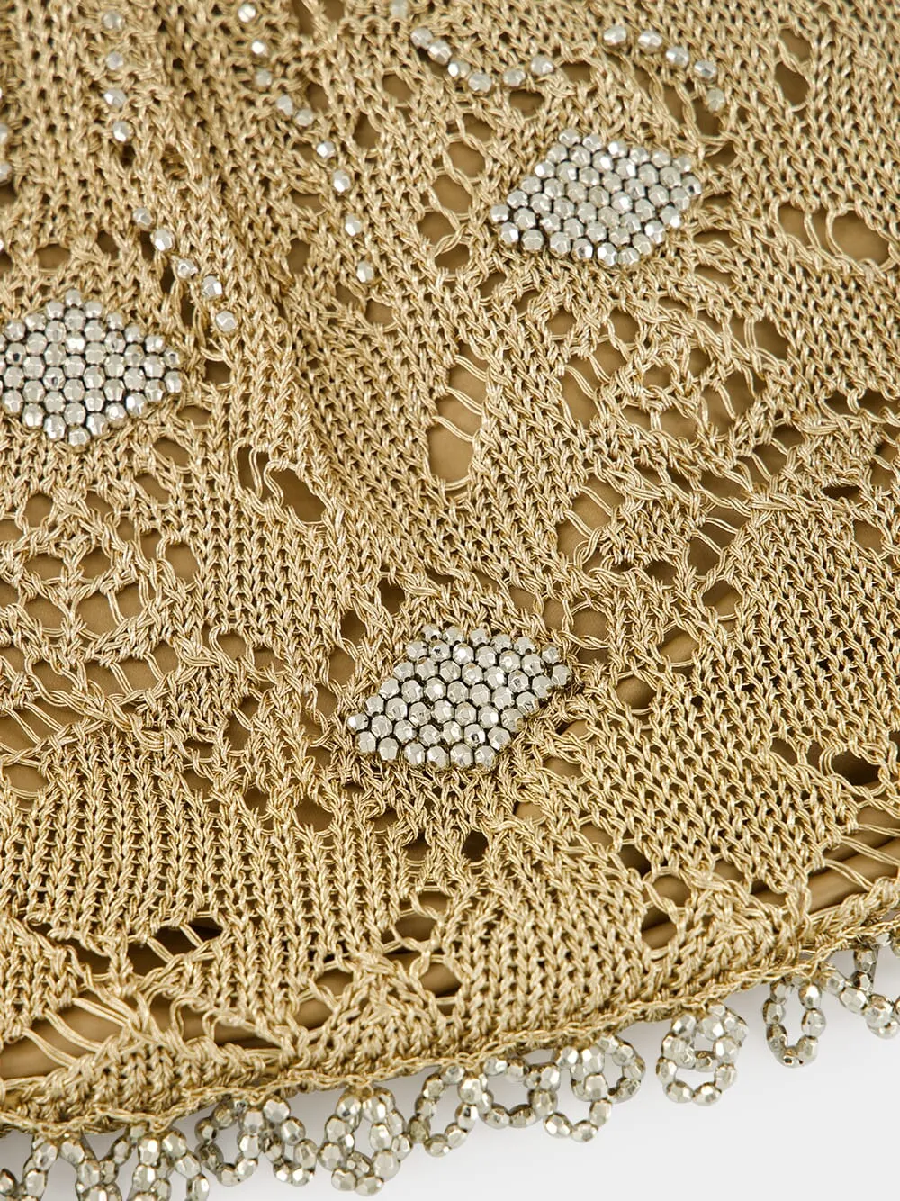 Light Gold Crochet Beaded Bag