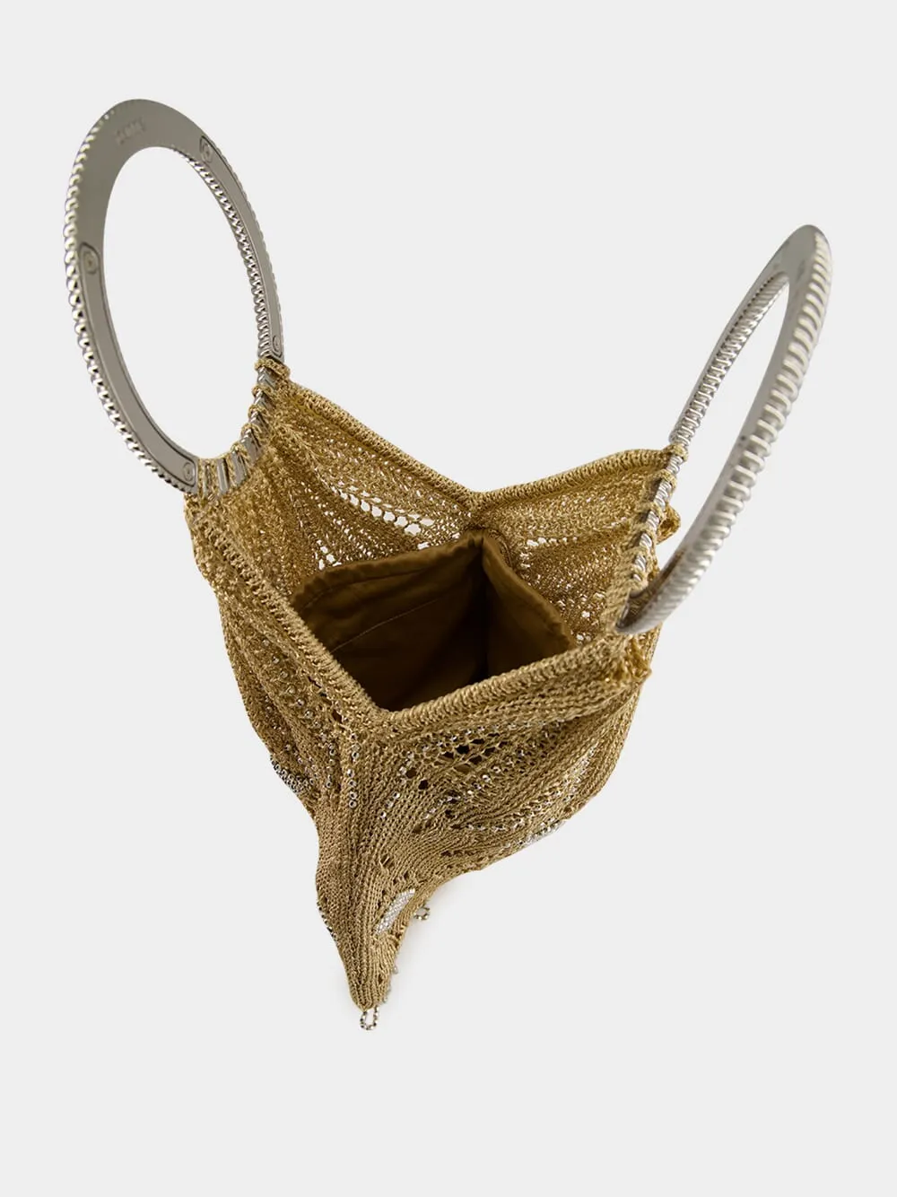Light Gold Crochet Beaded Bag