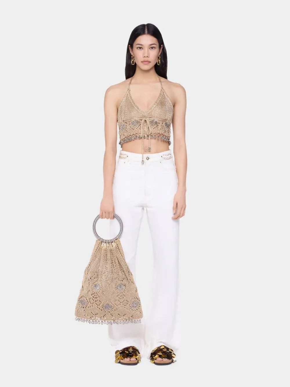 Light Gold Crochet Beaded Bag