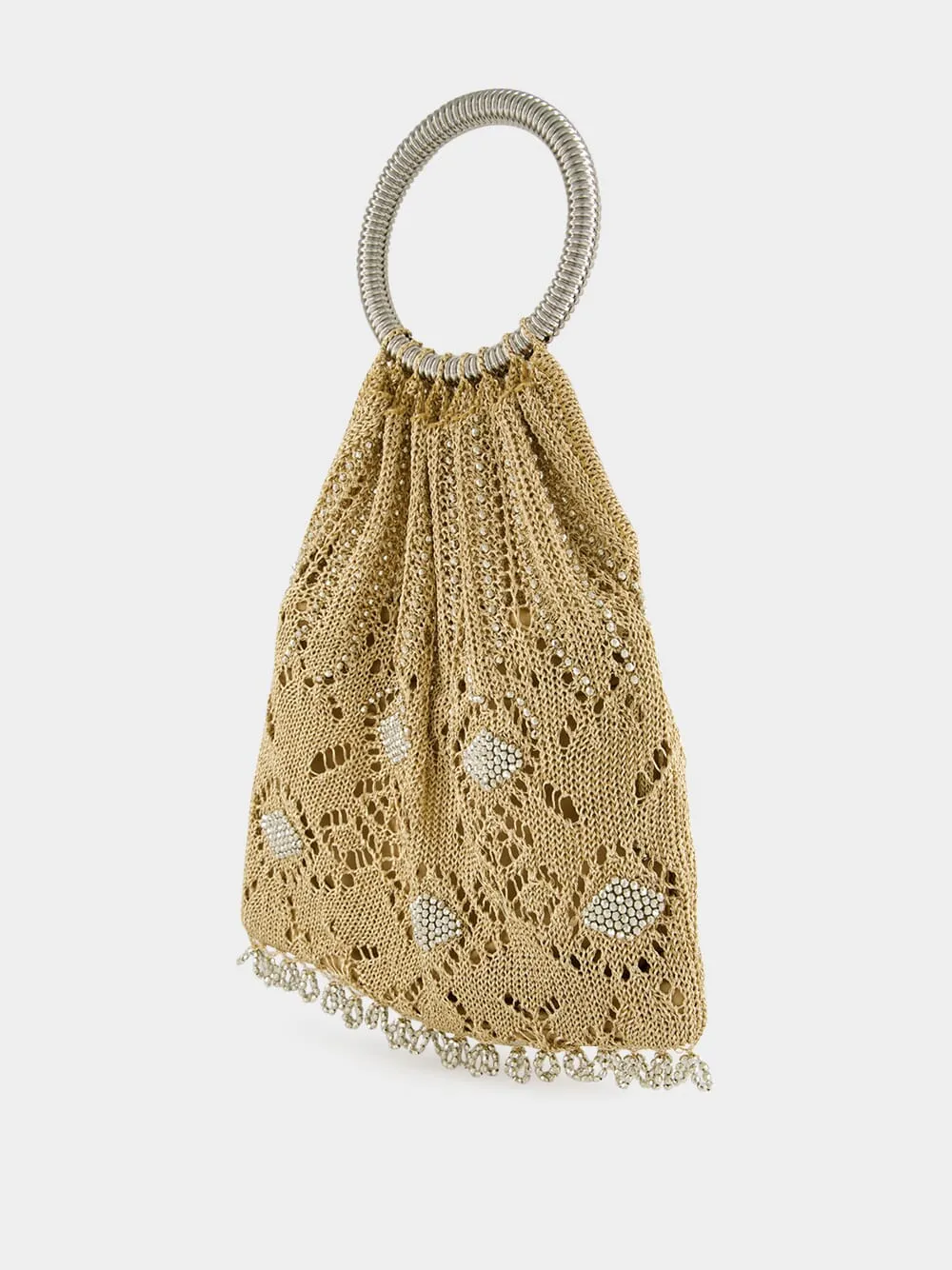 Light Gold Crochet Beaded Bag
