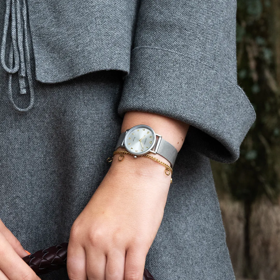Light grey OOZOO watch with metal mesh bracelet - C20381
