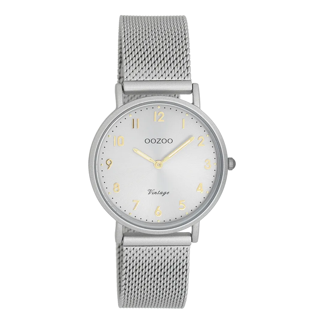 Light grey OOZOO watch with metal mesh bracelet - C20381
