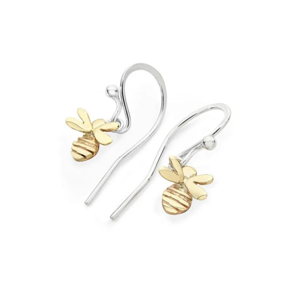 Linda MacDonald Bee Sterling Silver and 9ct Gold Drop Earrings The Bunny and the Bee Collection DBUNG 