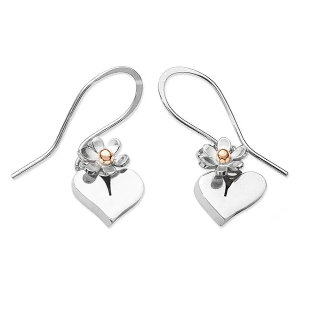Linda MacDonald Heart And Daisy Sterling Silver And 9ct Gold Drop Earrings Hearts And Flowers Collection DHF 