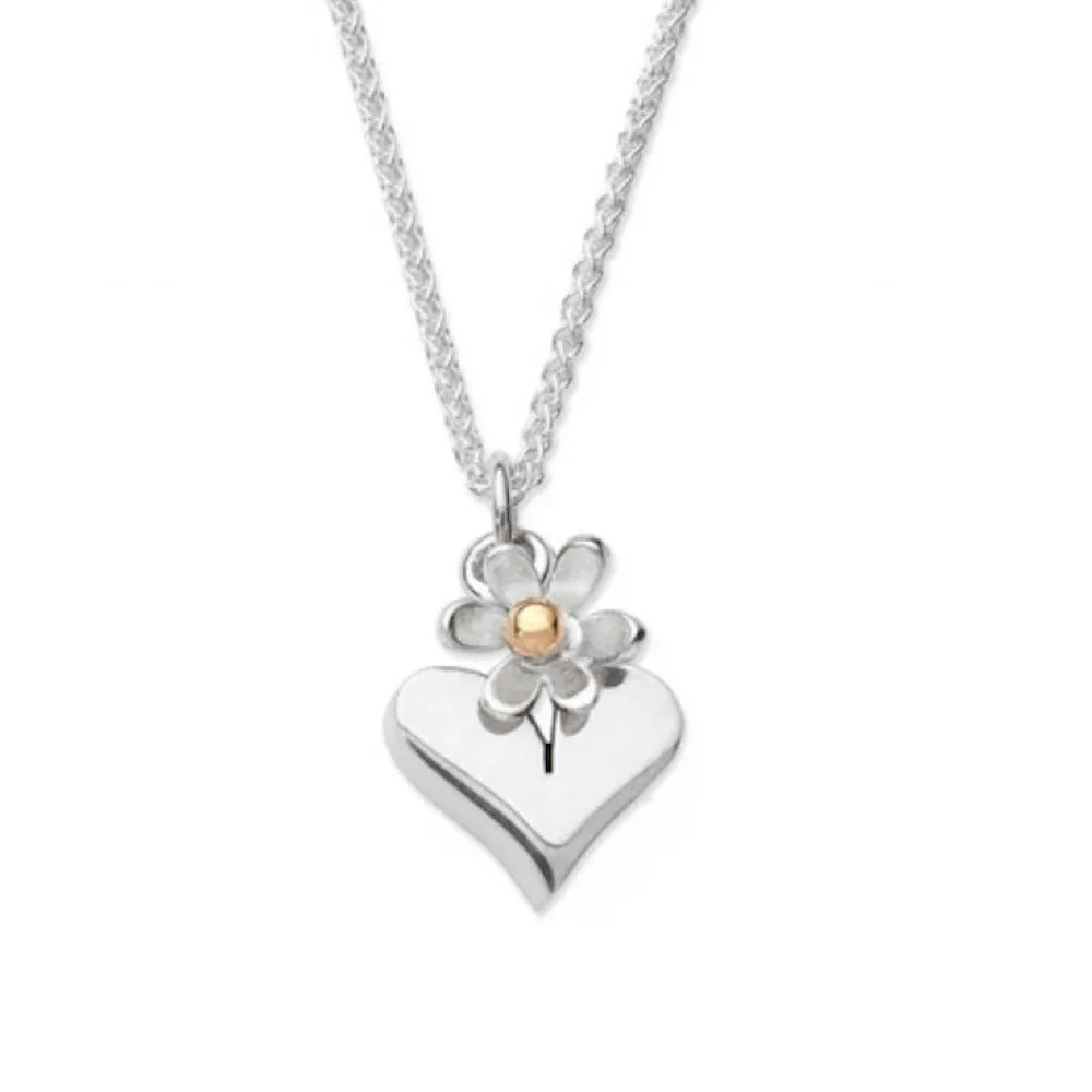 Linda MacDonald Heart And Daisy Sterling Silver and 9ct Gold Necklace Hearts And Flowers Collection EHF 