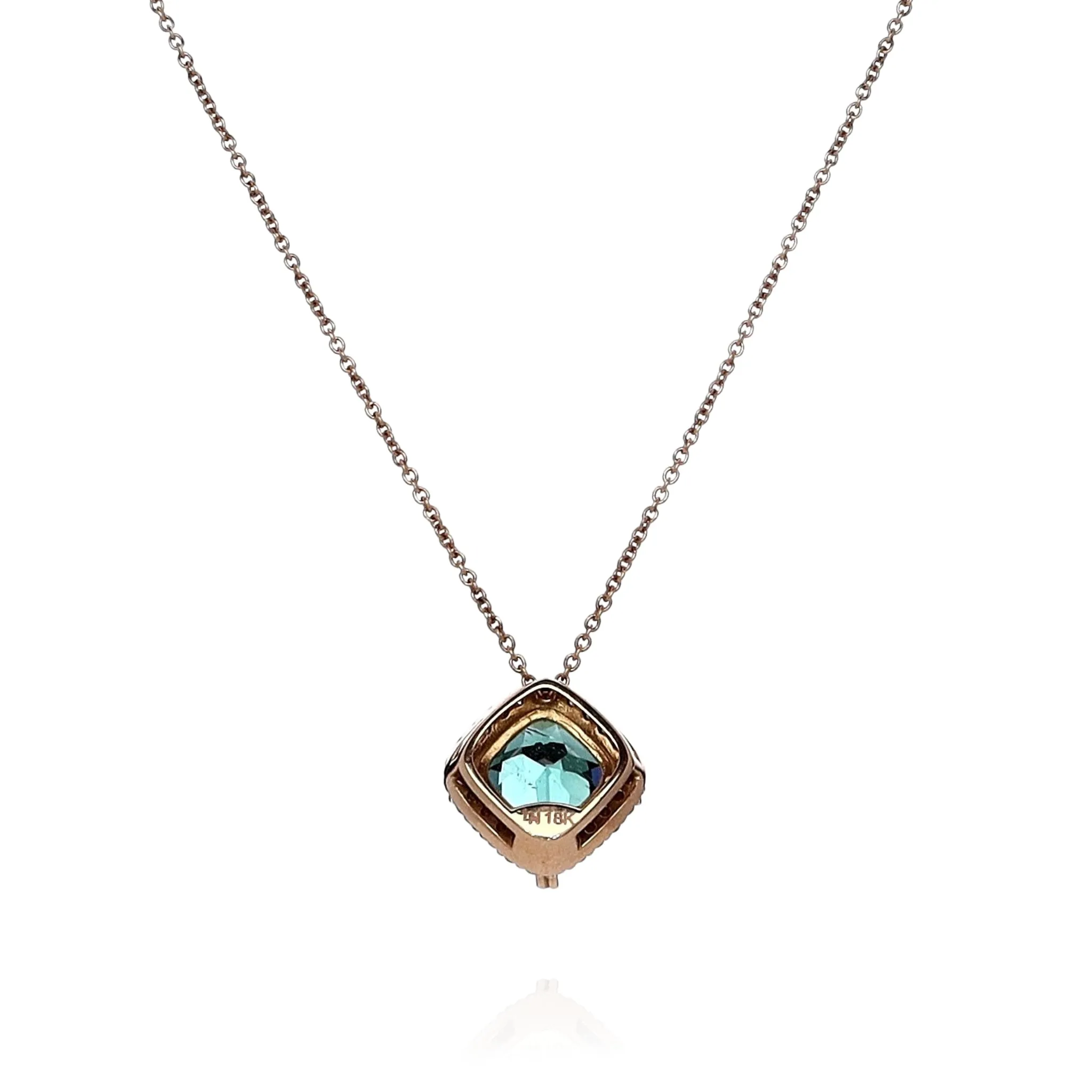 Lisa Nik 18k Rose Gold Cushion Indicolite and Diamond Halo Pendant Necklace