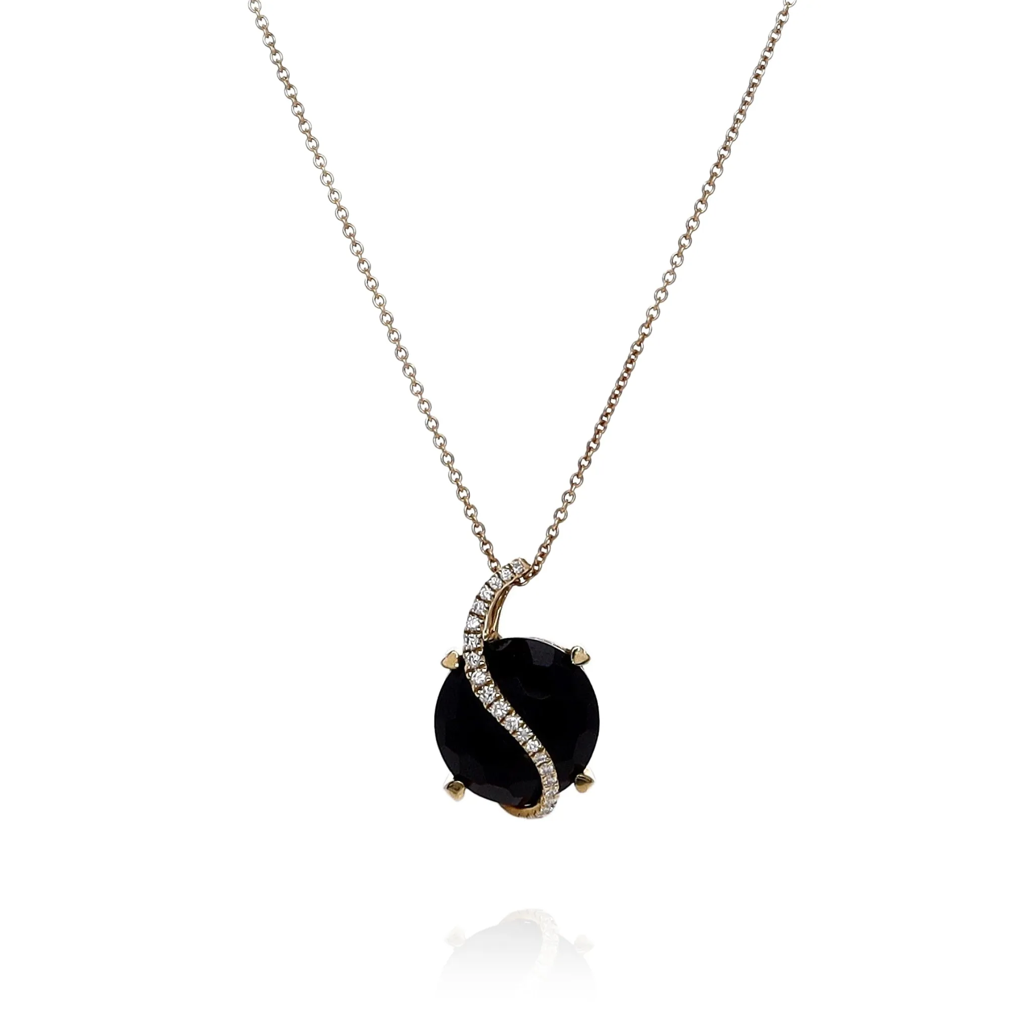Lisa Nik 18k Yellow Gold Round Onyx and Diamond Pendant Necklace 