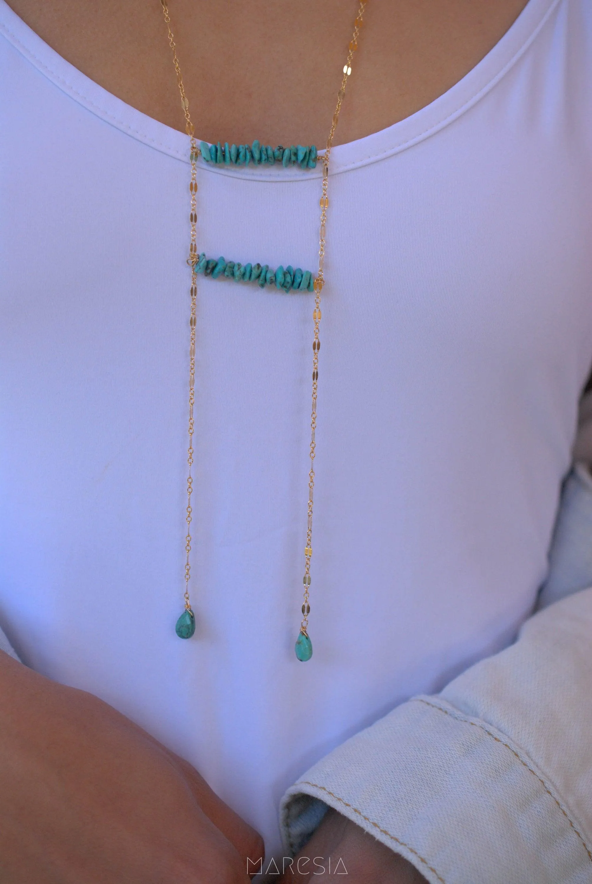 Long Turquoise Necklace ~ Sterling Silver 925 or Gold Filled