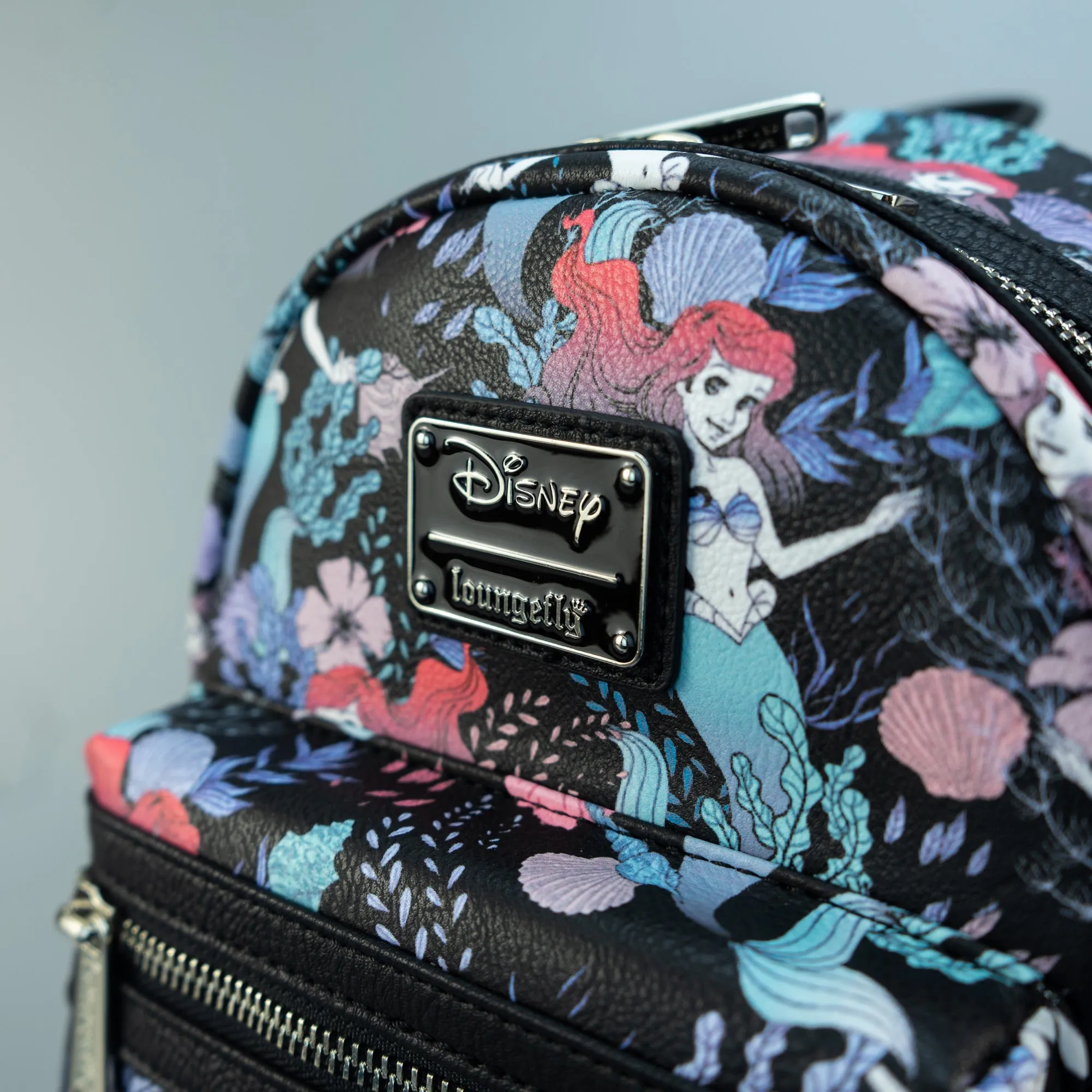 Loungefly x Disney Ariel Black Floral Print Mini Backpack