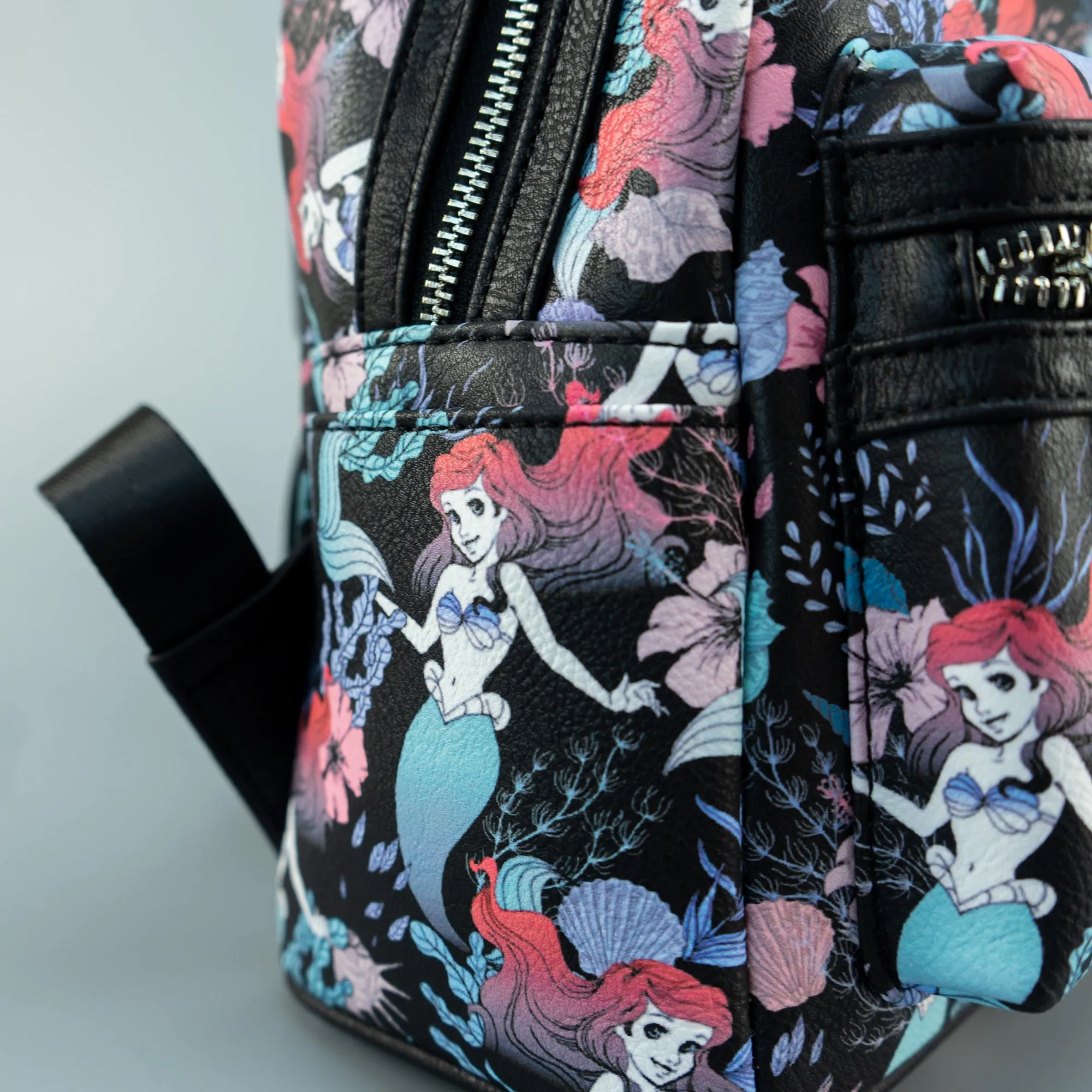 Loungefly x Disney Ariel Black Floral Print Mini Backpack