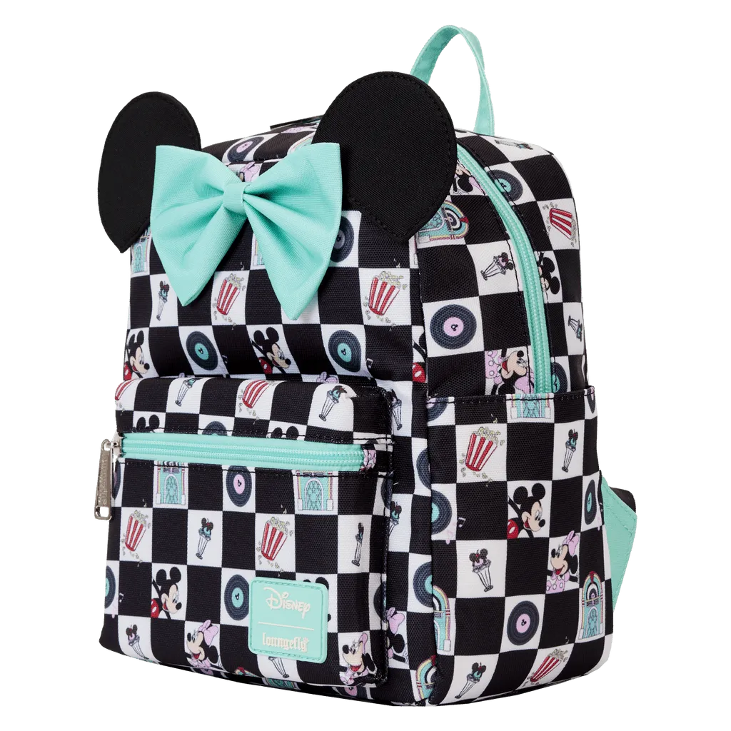 Loungefly X Disney Mickey And Minnie Date Night Diner AOP Mini Backpack