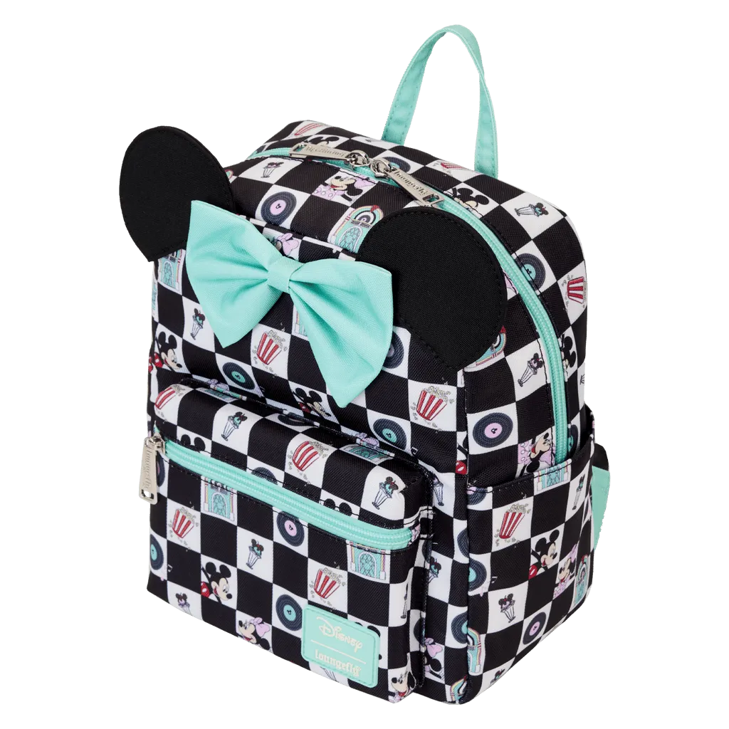 Loungefly X Disney Mickey And Minnie Date Night Diner AOP Mini Backpack