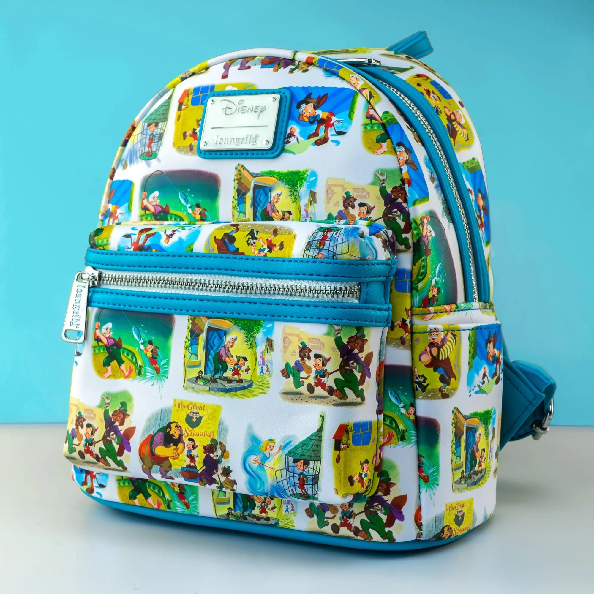 Loungefly x Disney Pinocchio Paintings AOP Mini luxury backpacks at outlet prices