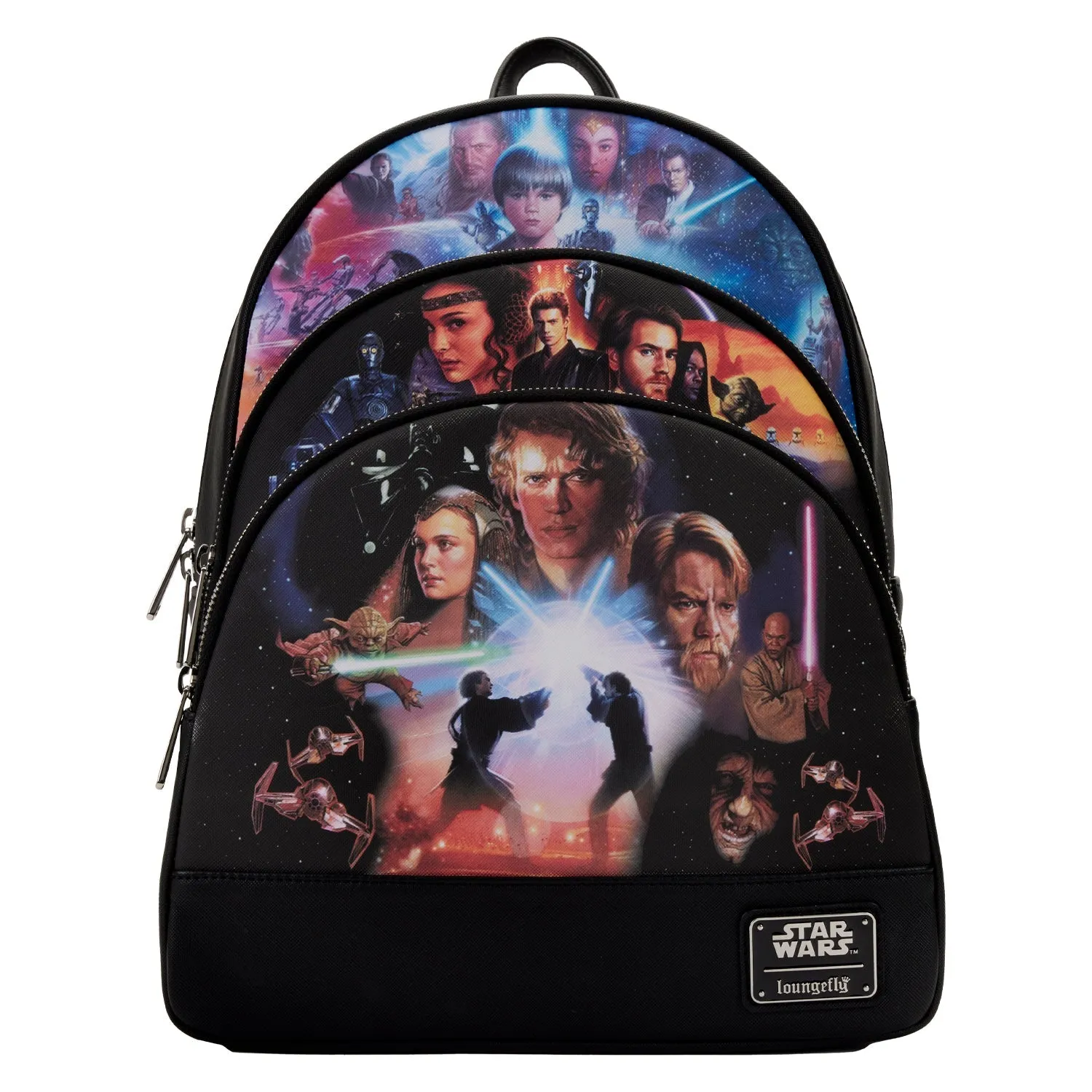 Loungefly x Star Wars Prequel Trilogy Triple Pocket Mini luxury backpacks at outlet prices