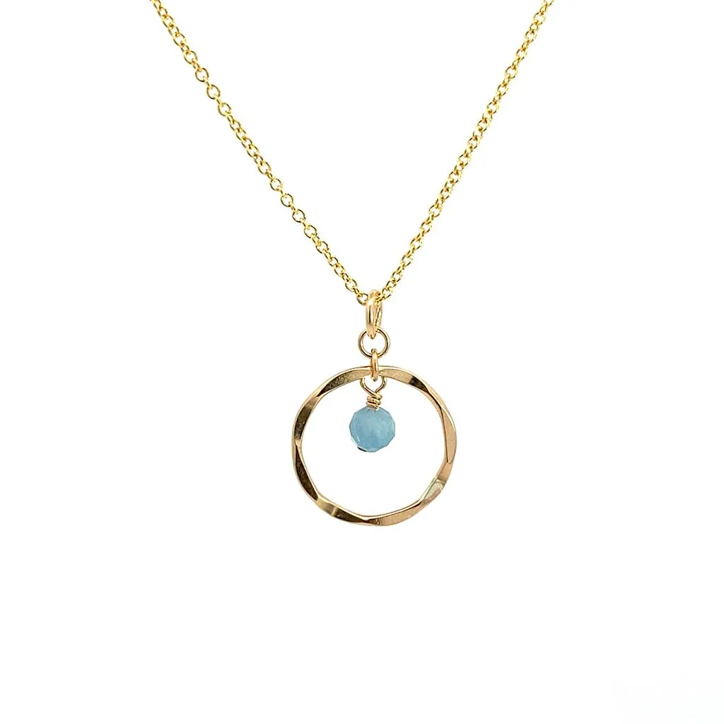 March Birthstone Necklace: Yellow Gold Filled Necklace With Aquamarine Bead 