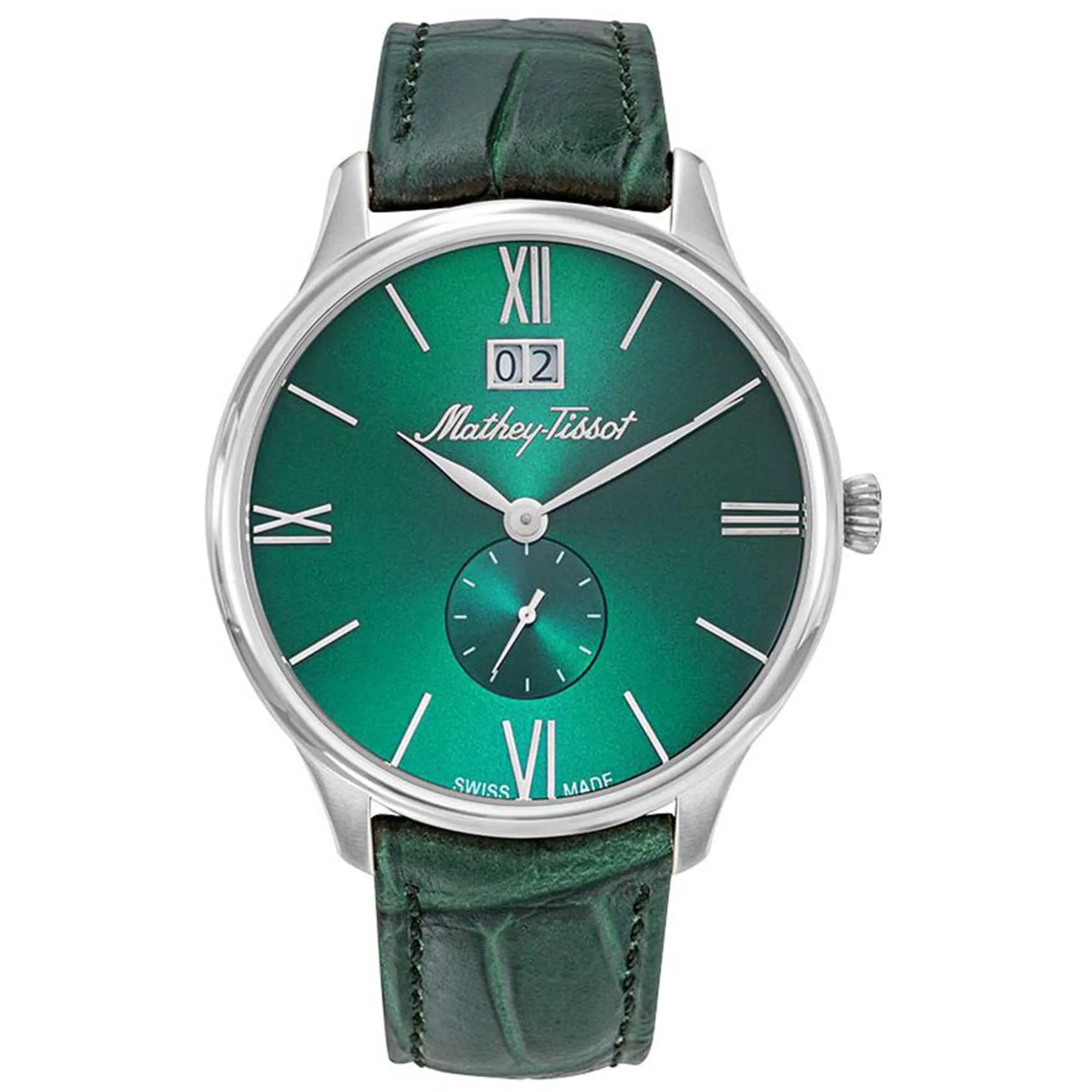 Mathey Tissot Men's Watch - Edmond Steel Case Green Dial Leather Strap | H1886QAV 