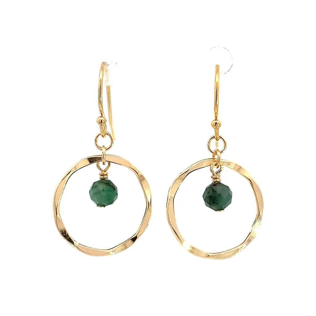 May Birthstone Earrings: Gold Filled Circle Earrings With Emerald Beads 