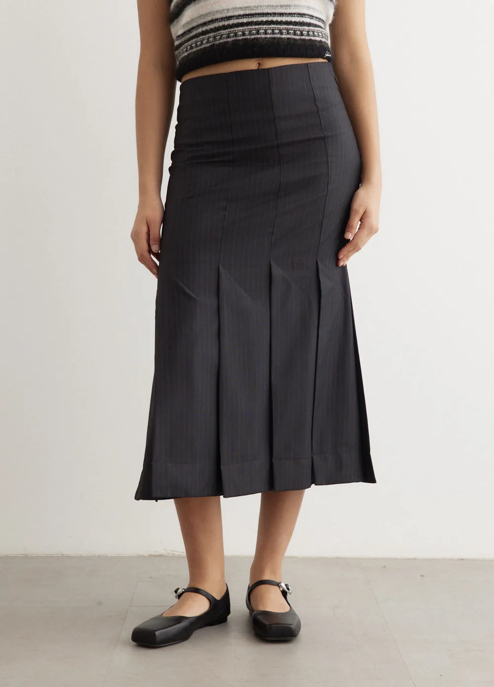 Melange Stripe Suiting Midi Skirt,denim skirt,mini skirt,pleated skirt,maxi skirt,line skirt,pencil skirt,long skirt,skirt cover up beach,cargo skirt,corduroy skirt,skirt designer,skirt dance,ethnic skirt,edikted skirt, elastic waist skirt,