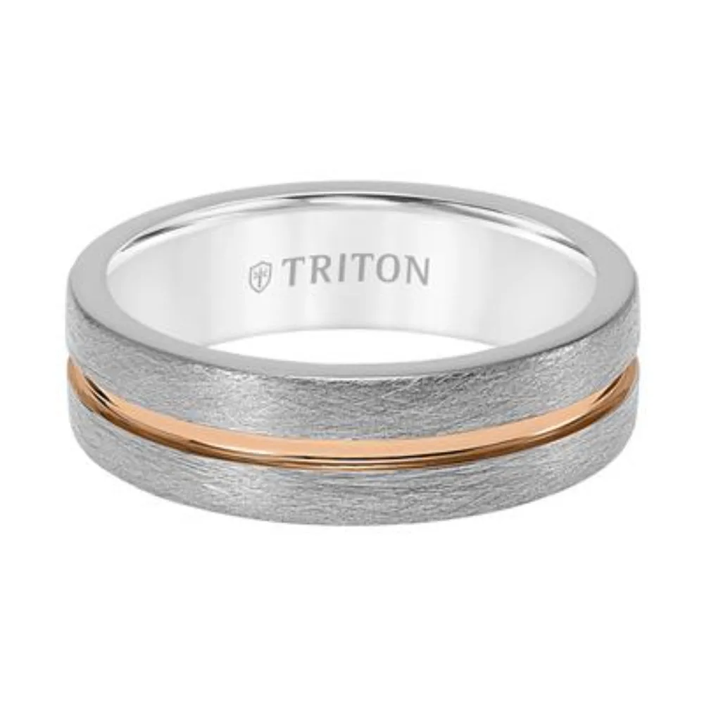 Men's 7mm Gray Tungsten Band with Rose Gold 