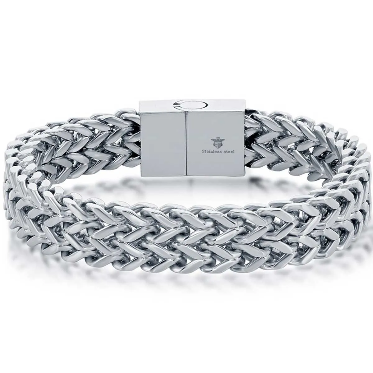 Men's Bracelet - Silver Stainless Steel CZ Double Franco Link | ST-1635