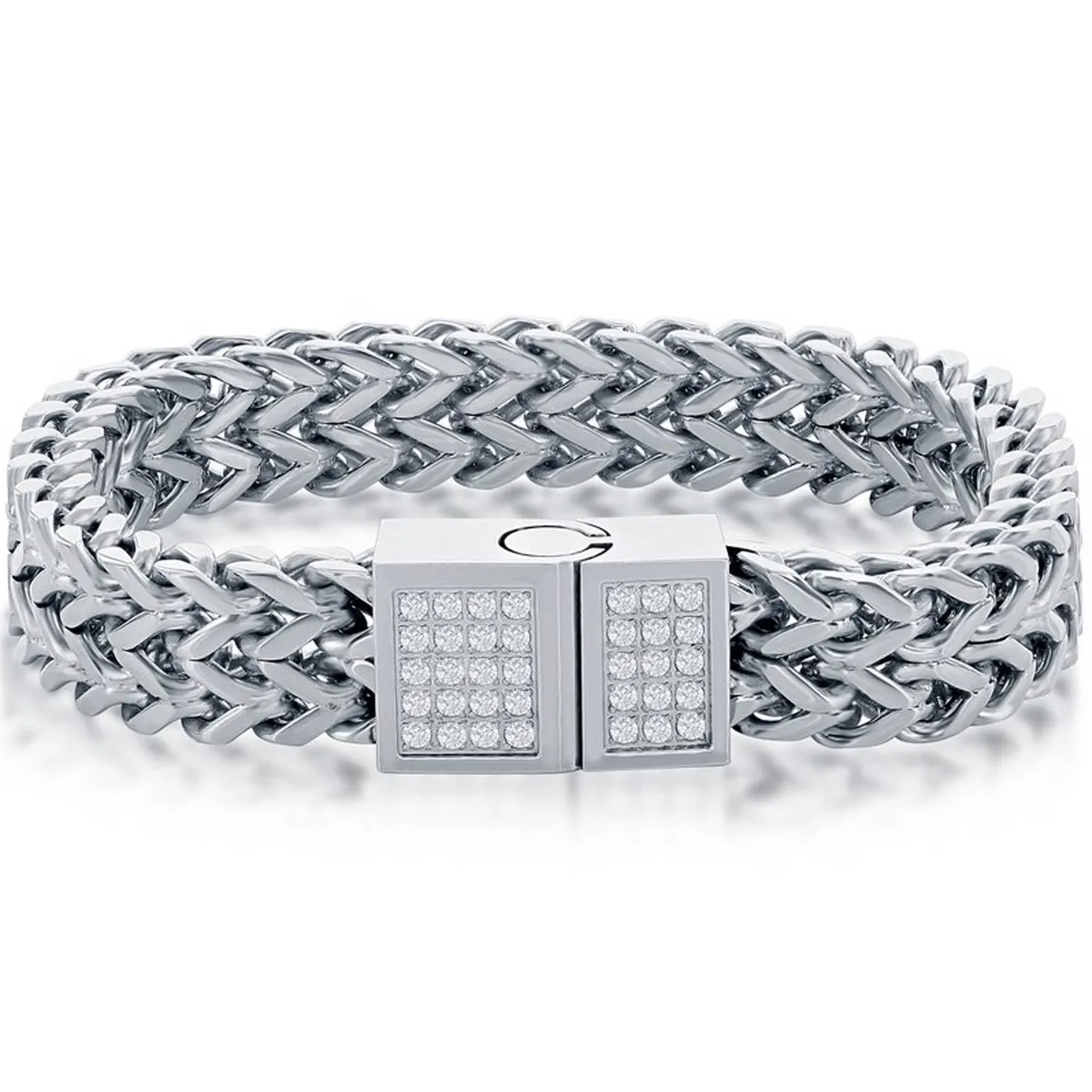 Men's Bracelet - Silver Stainless Steel CZ Double Franco Link | ST-1635 