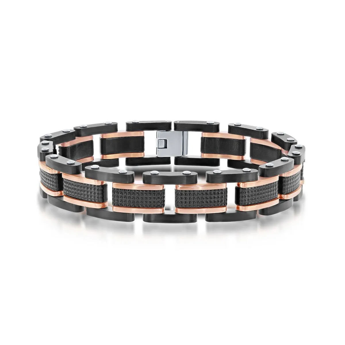 Men's Bracelet - Stainless Black and Red Textured Link | ST-1587 