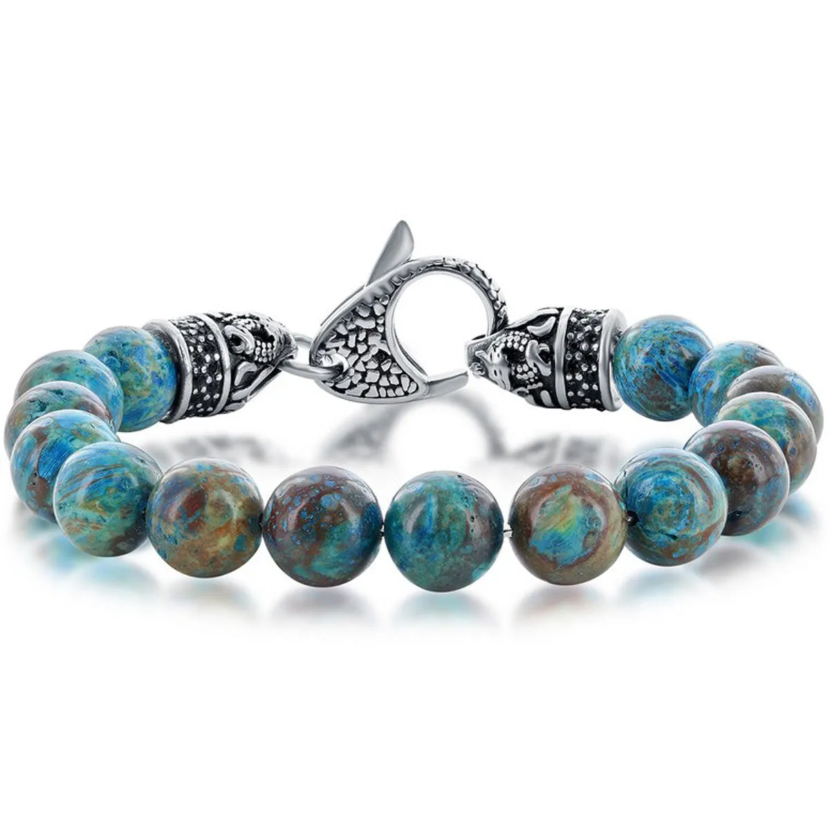 Men's Bracelet - Stainless Steel 10mm Apatite Stone With Black CZ | ST-1628 