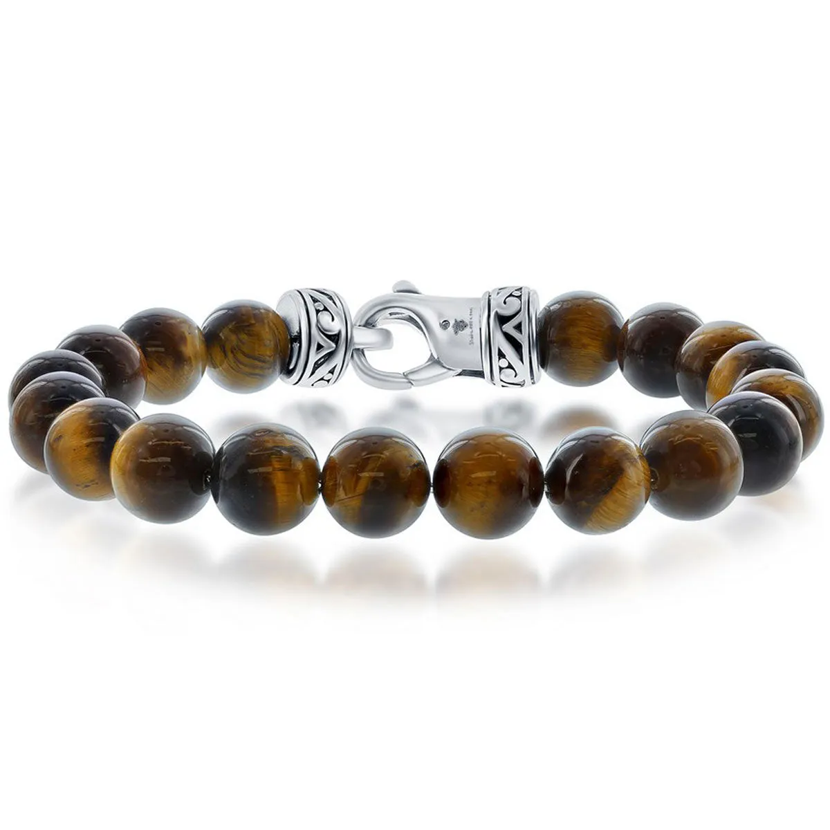 Men's Bracelet - Stainless Steel 10mm Brown Tiger Eye Stone Beaded | ST-1606 