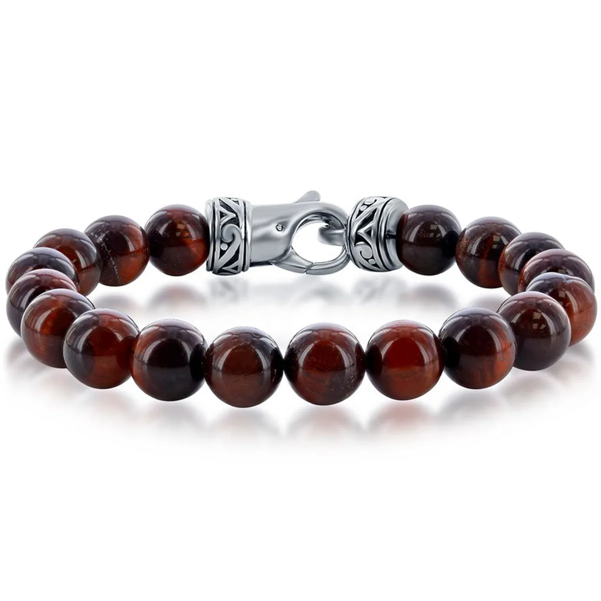 Men's Bracelet - Stainless Steel Genuine Red Tiger Eye 10mm Bead | ST-1626 