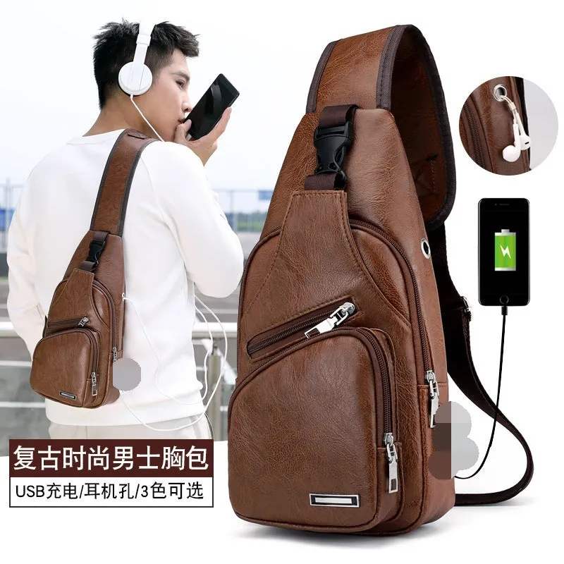Men's breast bag soft surface PU 