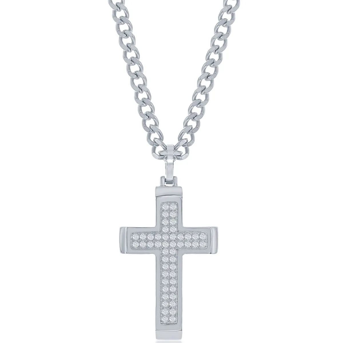 Men's Necklace - Stainless Steel Polished CZ Cross | SL-7086 