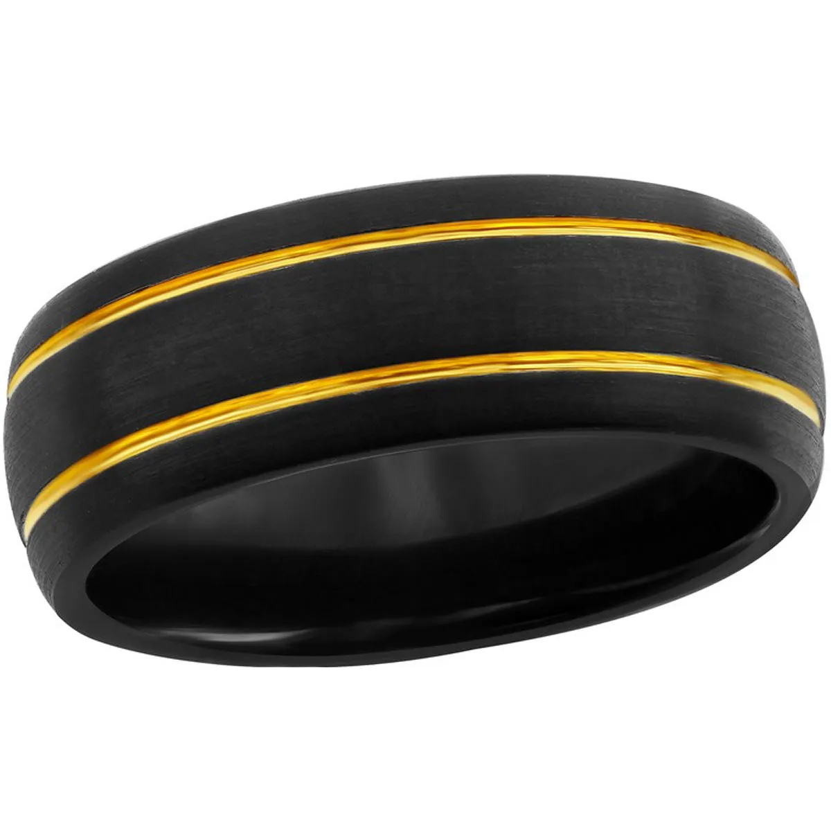 Men's Ring - Black and Gold Double Stripe Tungsten, Size 9 | SW-2101-9 