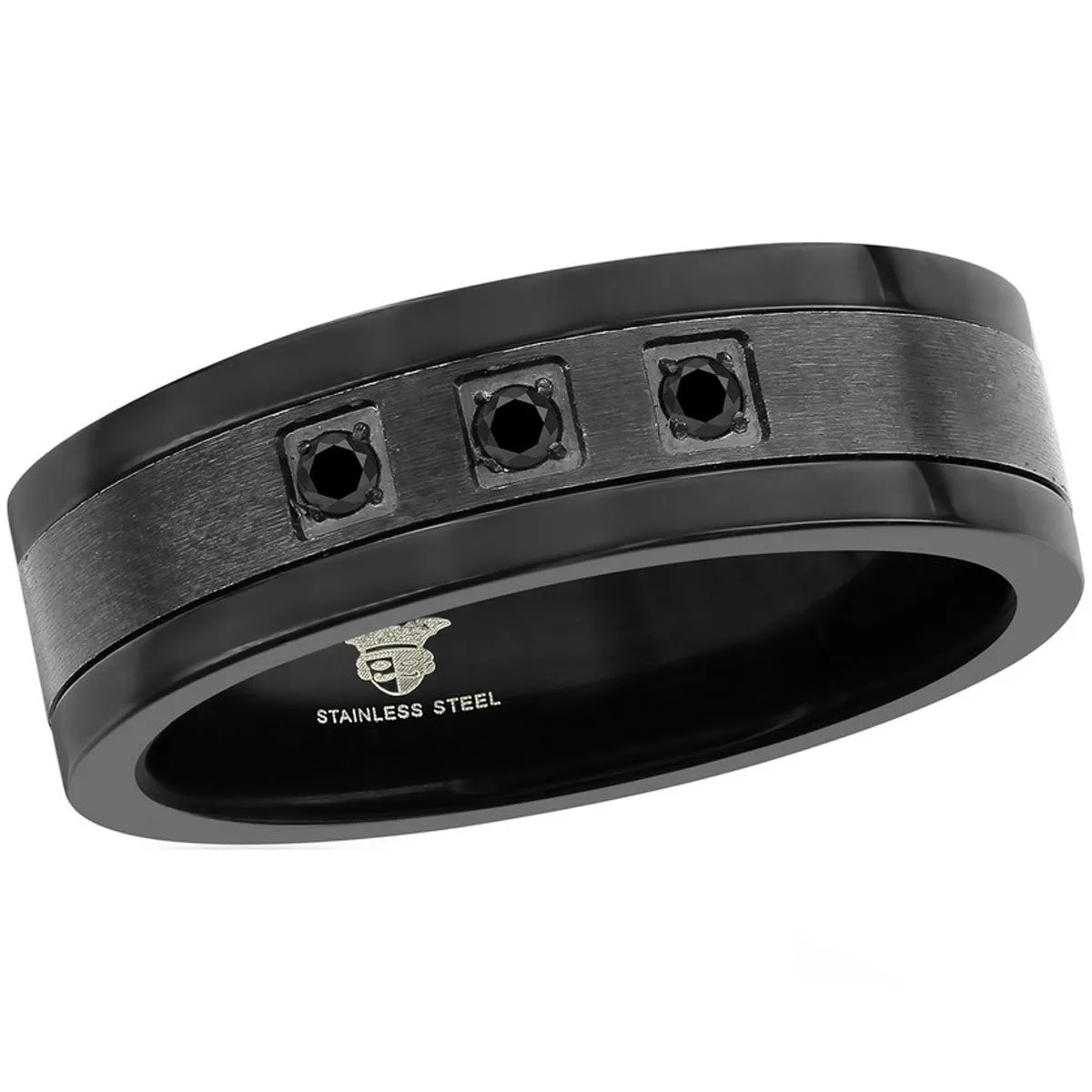 Men's Ring - Black Plated Stainless Steel CZ Band, Size 9 | SW-2106-9 