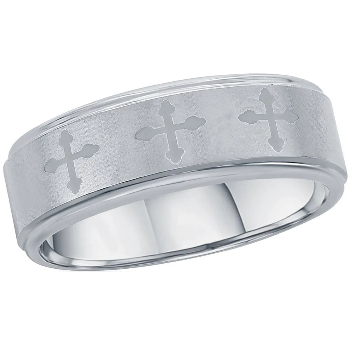Men's Ring - Brushed and Polished Cross Tungsten, Size 9 | SW-2122-9 