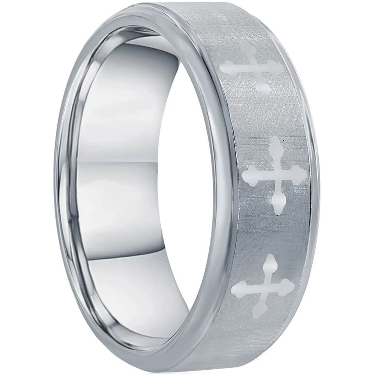 Men's Ring - Brushed and Polished Cross Tungsten, Size 9 | SW-2122-9